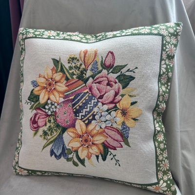 Față de pernă decorativă-flori și ouă de Paște