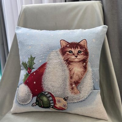 Pernă decorativă-pisicuță și tematică de Crăciun