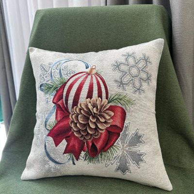 Față de pernă decorativă-glob și con de brad