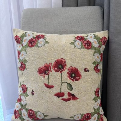 Față de pernă decorativa-imprimeu maci