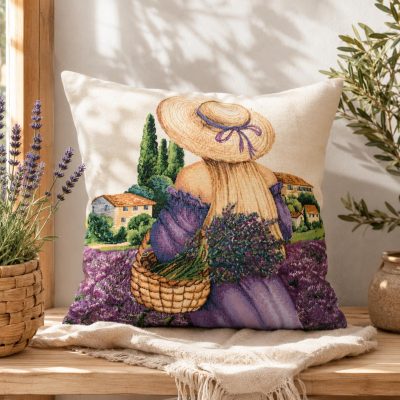Față de pernă decorativă-domnișoara și lavandă