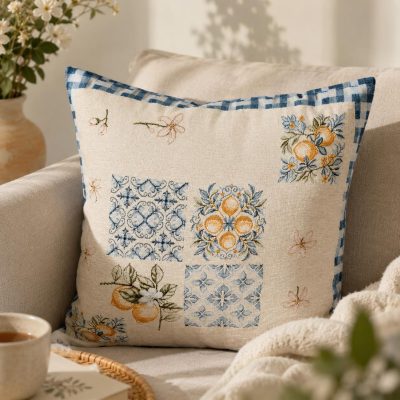 Față de pernă decorativă cu broderie florală