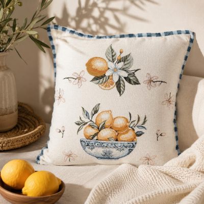 Față de pernă decorativă cu lămâi și flori