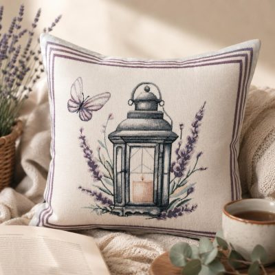Față de pernă decorativă-Felinar cu Lavandă