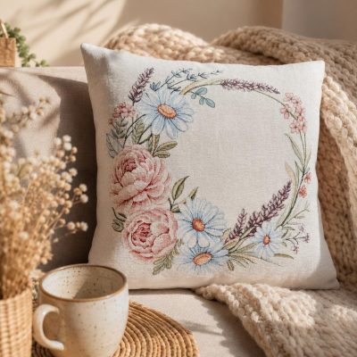 Față de pernă decorativă-Coroniță Florală Pastel