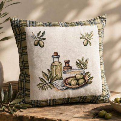 Față de pernă decorativă-Motiv mediteranean cu masline