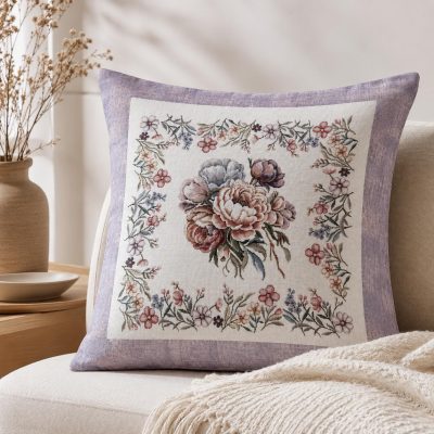 Față de pernă decorativă-Trandafiri și bordură florală