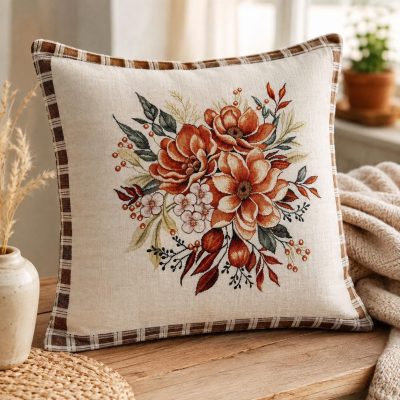 Față de pernă decorativă-motiv floral de toamnă