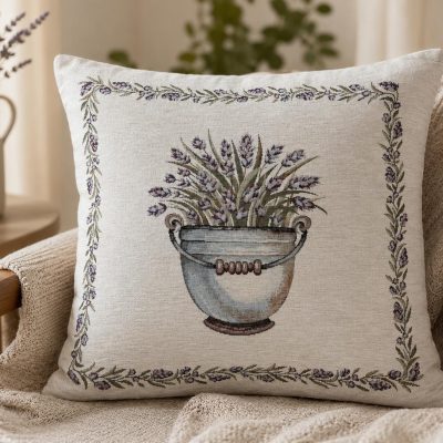 Față de pernă decorativă-lavandă în vas metalic