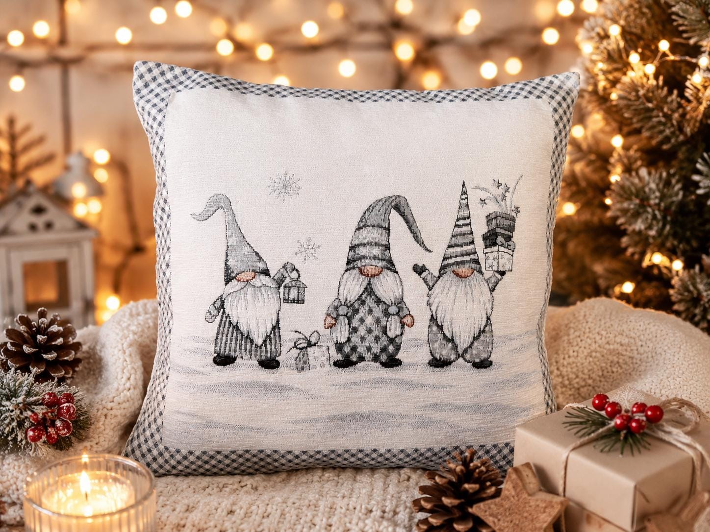 Față de pernă decorativă de Crăciun-Gnomi festivi