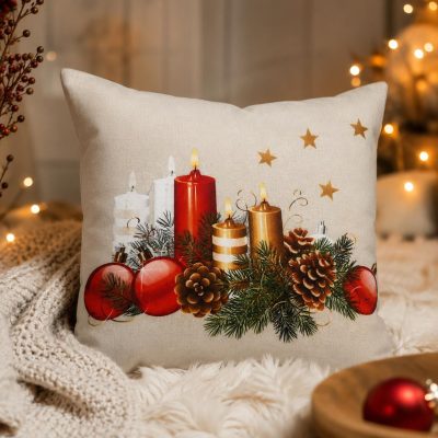 Față de pernă decorativă de Crăciun-Lumini și crenguțe festiv