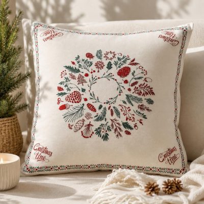 Față de pernă decorativă de Crăciun-Coroniță botanică festivă